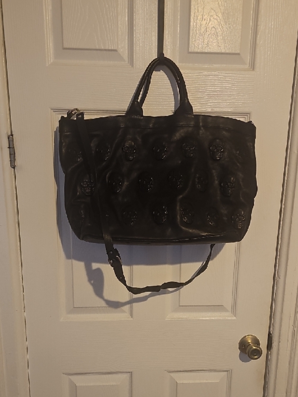 Black Leather Skull Embossed Tote Bag - Picture 2 of 12